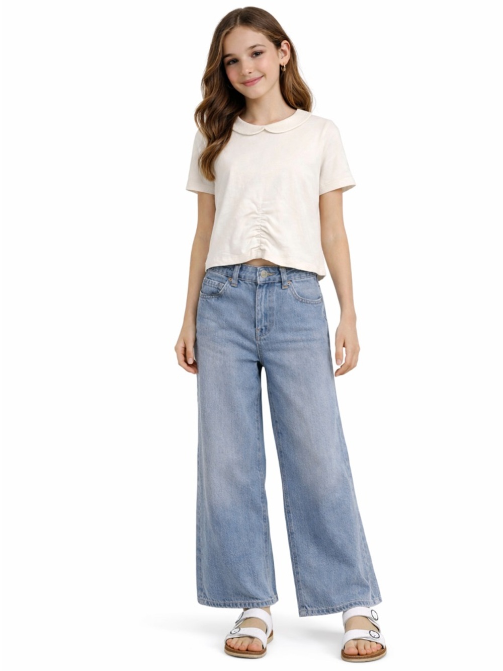 Sanctuary Cream Crop T-Shirt with Peter Pan Collar